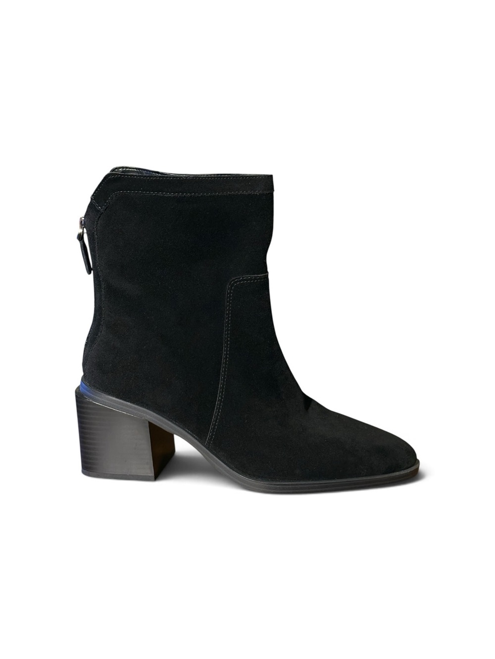 Vince Camuto Black Suede Back-Zip Block Heel Ankle Boots